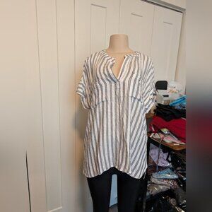 Jones New York Striped Short Sleeve Blouse Size XL